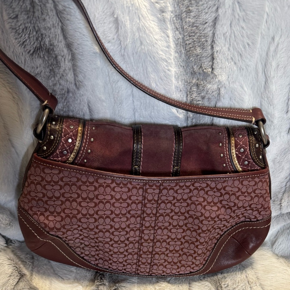 Coach - Limited Edition SoHo Studded Flap Hobo Bag - 2007 Burgundy - Picture 2 of 12